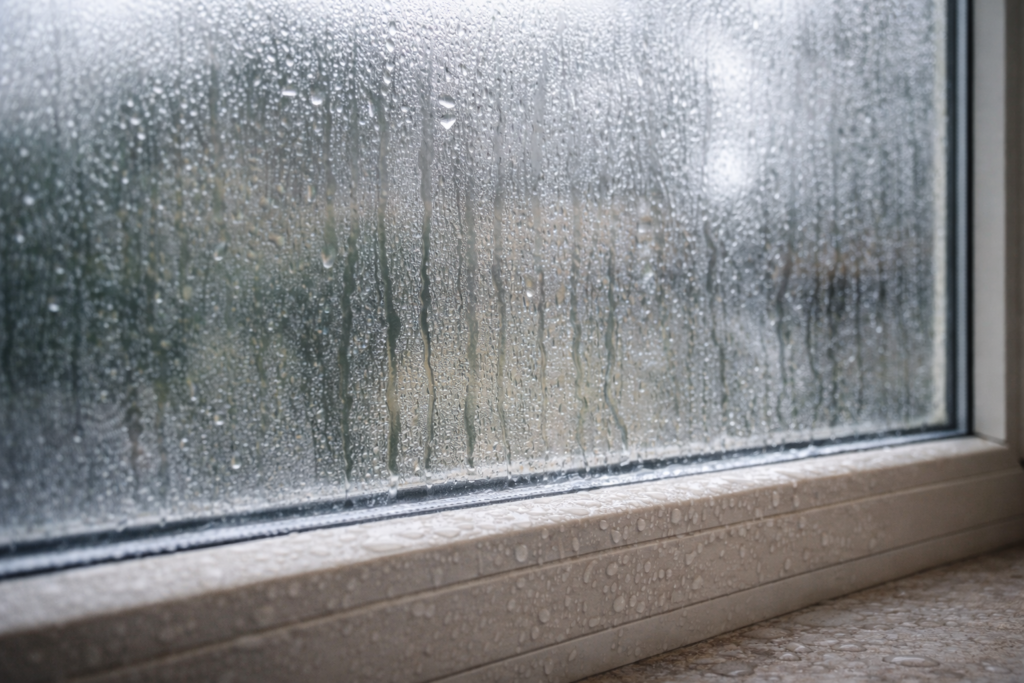 window condensation caused by high indoor humidity levels