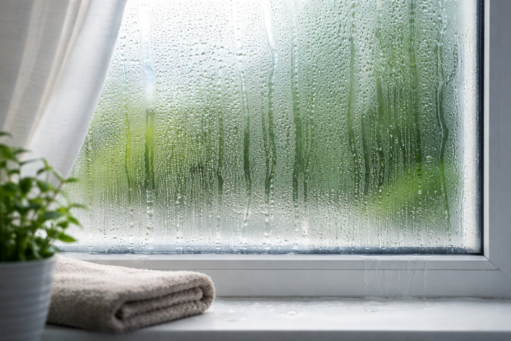 window condensation caused by high indoor humidity