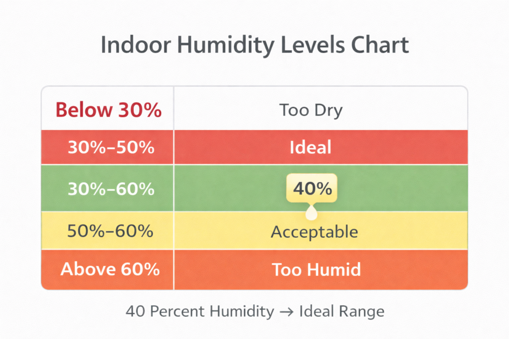 indoor humidity levels chart 40 percent humidity ideal range