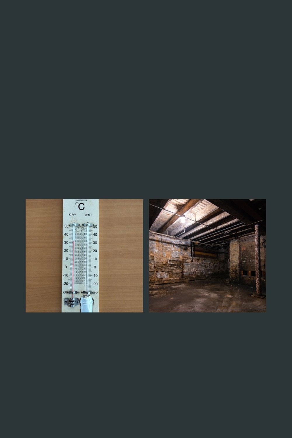A basic analog hygrometer next to a basement, a common spot for smart monitoring