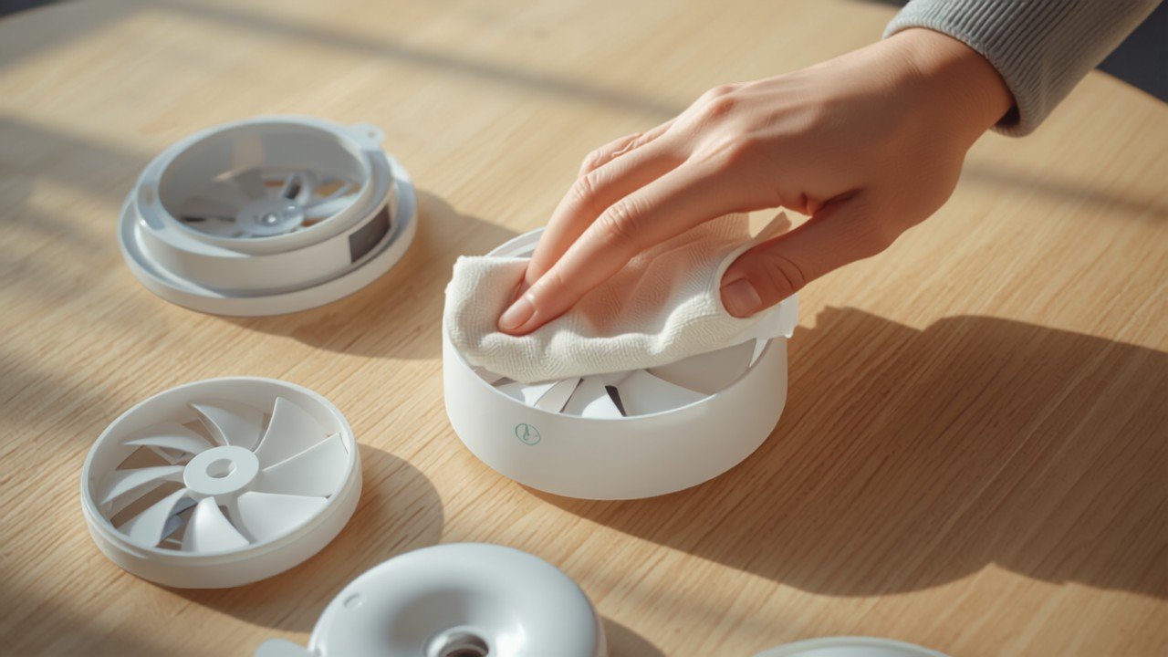 Cleaning a disassembled humidifier fan blade
