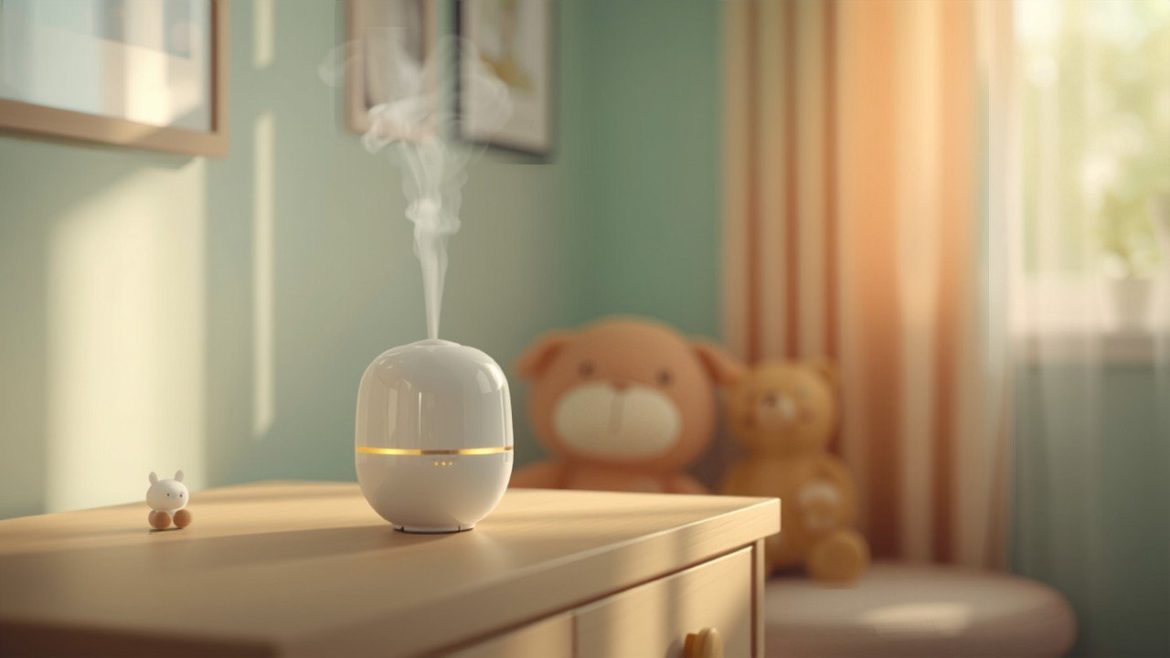 Cool mist humidifier running in a child's nursery