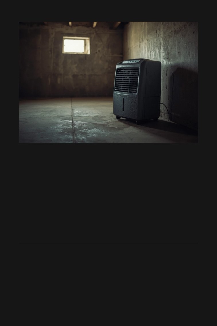 Dehumidifier running in a cold basement, a common cause of freezing up