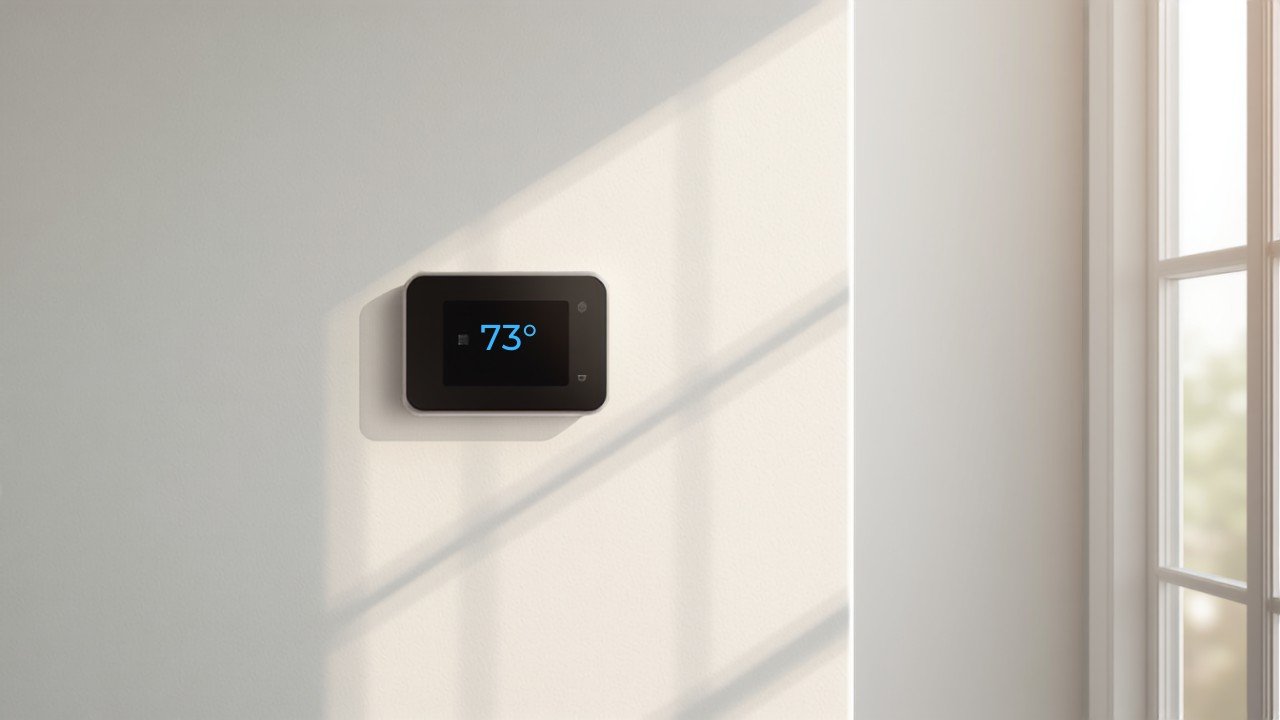 A wall-mounted thermostat, checking the fan setting can help with AC humidity control